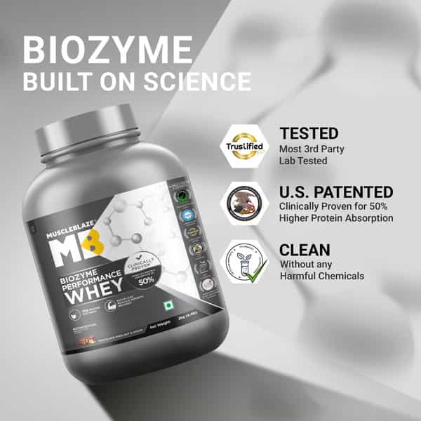 Muscleblaze Biozyme Performance Whey Protein | Chocolate Hazelnut | 2Kg| 25G Protein Per Scoop