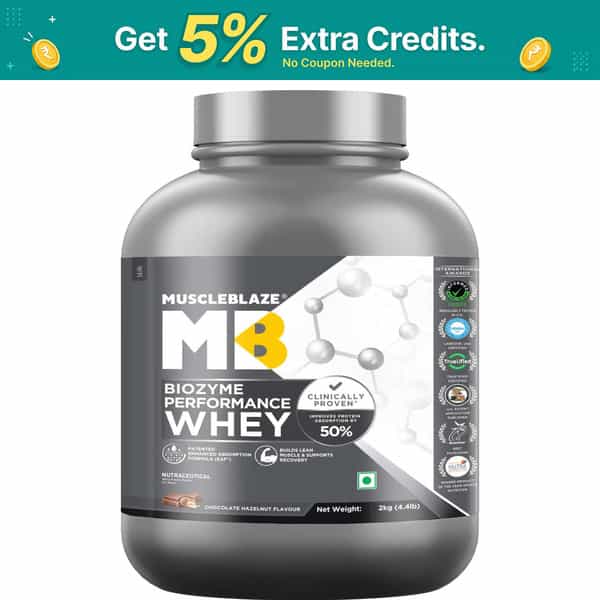 Muscleblaze Biozyme Performance Whey Protein Powder | Chocolate Hazelnut (2Kg) | 25G Protein