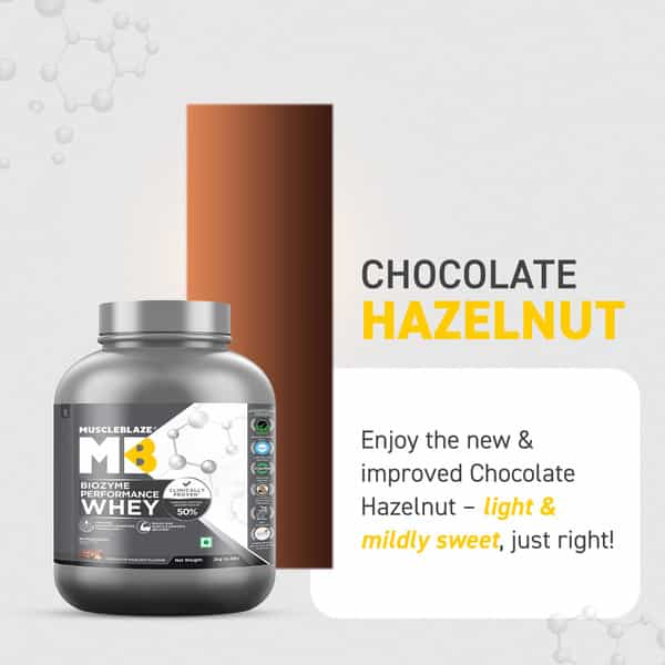 Muscleblaze Biozyme Performance Whey Protein Powder | Chocolate Hazelnut (2Kg) | 25G Protein
