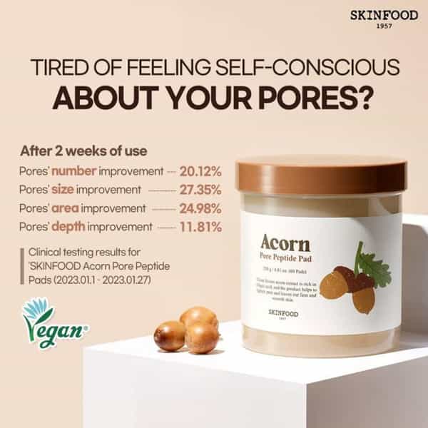 Skinfood Acorn Pore Peptide Pad - Toner Pads For Pore Elasticity & Open Pores - 60 Sheets 250G