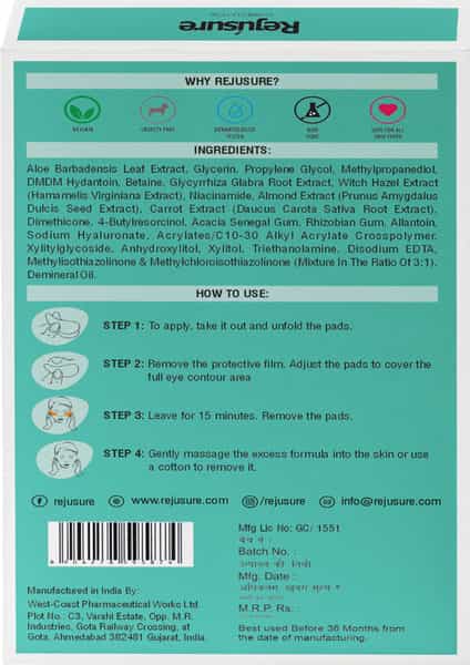 Rejusure Under Eye Pads With Collagen Instantly Reduces Wrinkles Puffiness Dark Circles - 5 Pads