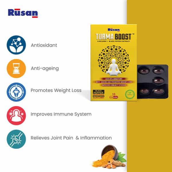 Rusan Turma Boost | Curcumin + Black Pepper Extract | Strip | 10 Capsules | Pack Of 3