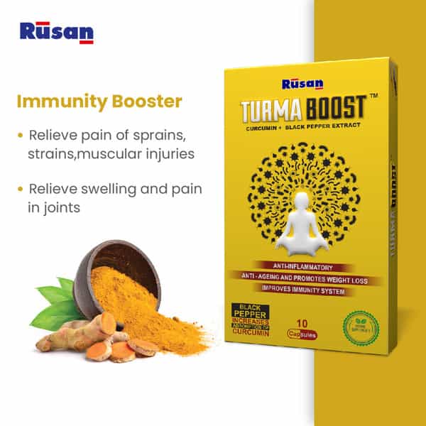 Rusan Turma Boost | Curcumin + Black Pepper Extract | Strip | 10 Capsules | Pack Of 3