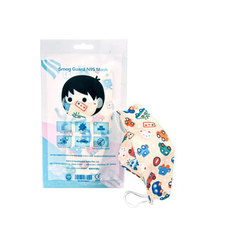 Advind Healthcare Smog Guard N95 Kids Mask Without Valve (4-12 Years Kids) - Car Print Pack Of 3