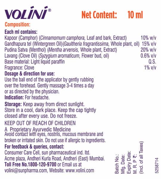 Volini Roll-On | For Headache Relief | With Clove & Mint | 5 Ml