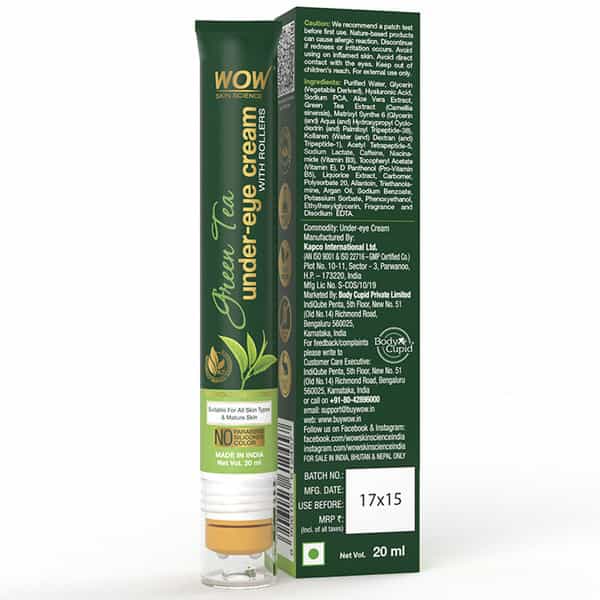 Wow Skin Science Green Tea Under Eye Cream With Roller - All Skin Type | No Parabens | Silicone|20Ml