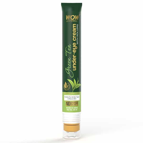 Wow Skin Science Green Tea Under Eye Cream With Roller - All Skin Type | No Parabens | Silicone|20Ml