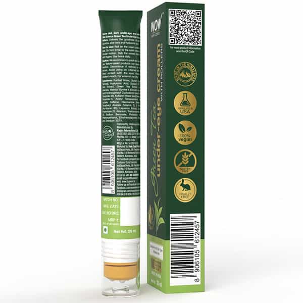 Wow Skin Science Green Tea Under Eye Cream With Roller - All Skin Type | No Parabens | Silicone|20Ml