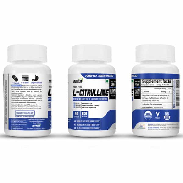 Nutrija L-Citrulline 800Mg | Boosts Nitric Oxide & Promotes Muscle Growth- 60 Capsules