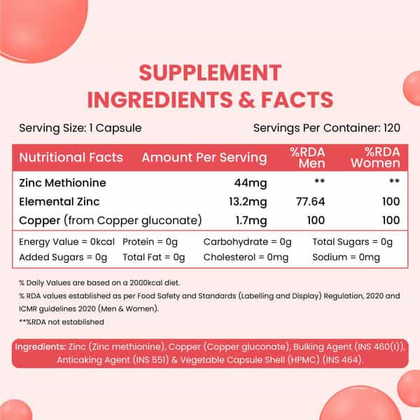 Vlado's Himalayan Organics Zinc Methionine Chelated Copper | Support Healthy Immune | Veg - 120N