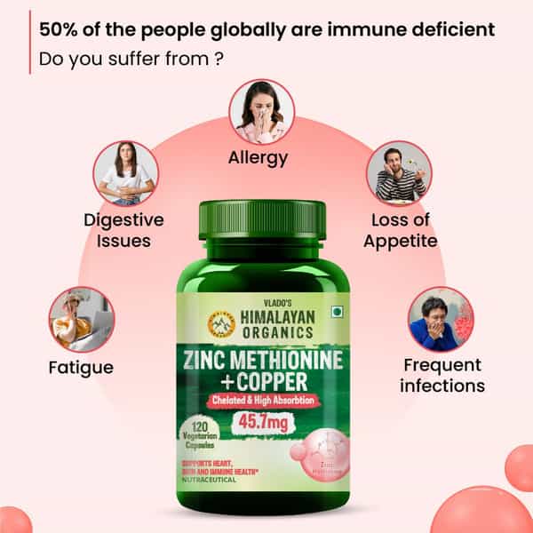 Vlado's Himalayan Organics Zinc Methionine Chelated Copper | Support Healthy Immune | Veg - 120N