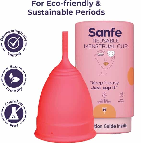 Sanfe Reusable Menstrual Cup With No Rashes Leakage Or Odor - Premium Design For Women - Large