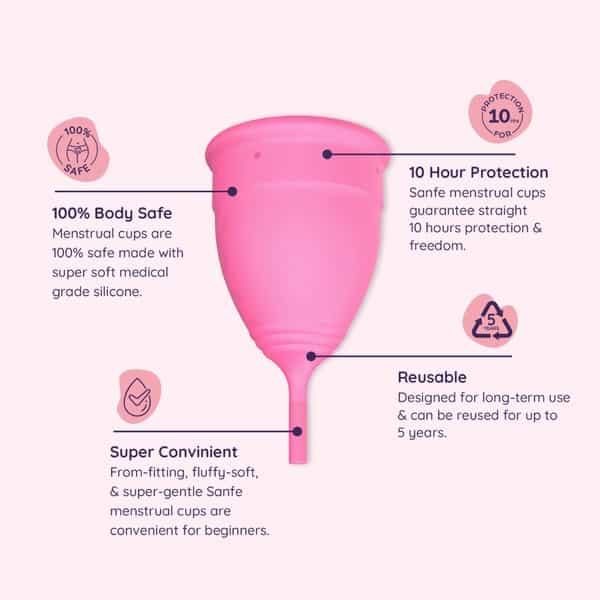 Sanfe Reusable Menstrual Cup With No Rashes Leakage Or Odor - Premium Design For Women - Large