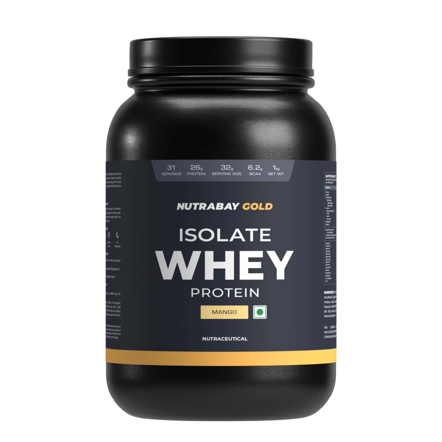 Nutrabay Gold 100% Whey Protein Isolate|26g Protein|muscle Support & Recovery|mango | 1 Kg