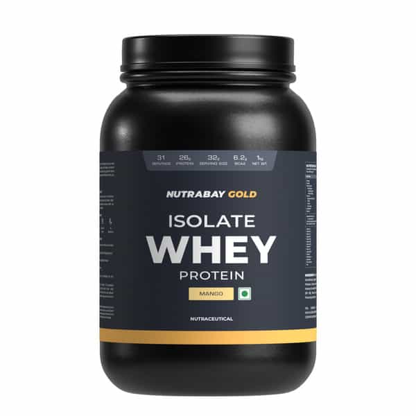 Nutrabay Gold 100% Whey Protein Isolate|26G Protein|Muscle Support & Recovery|Mango | 1 Kg