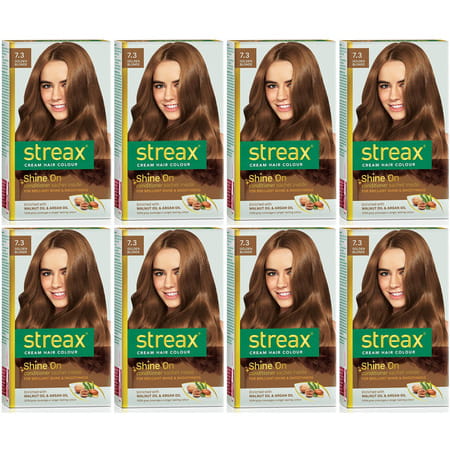 Streax Cream Hair Color For Unisex 120ml - 7.3 Golden Blonde (Pack Of 8) Golden Blonde No-7.3
