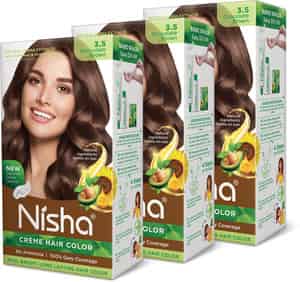 Nisha Creme Hair Color 3.5 Chocolate Brown 120g Pack Of 3 No Ammonia Hair Colour, 100% Grey Coverage