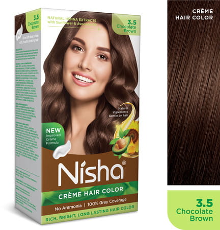 Nisha Creme Hair Color 3.5 Chocolate Brown 120g Pack Of 3 No Ammonia Hair Colour, 100% Grey Coverage