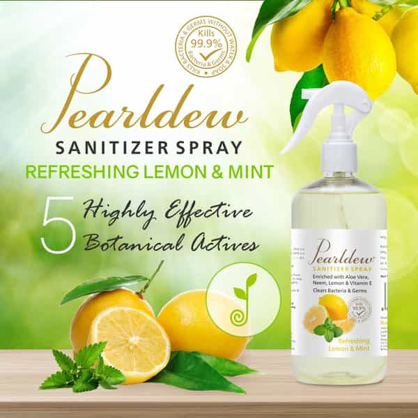 Pearldew Sanitizer Spray (Lemon & Mint) 500 Ml | Aloe & Neem | Paraben Free (Pack Of 2)