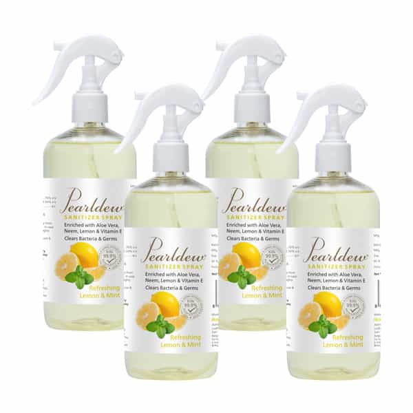 Pearldew Sanitizer Spray (Lemon & Mint) 500 Ml | Aloe & Neem | Paraben Free (Pack Of 2)