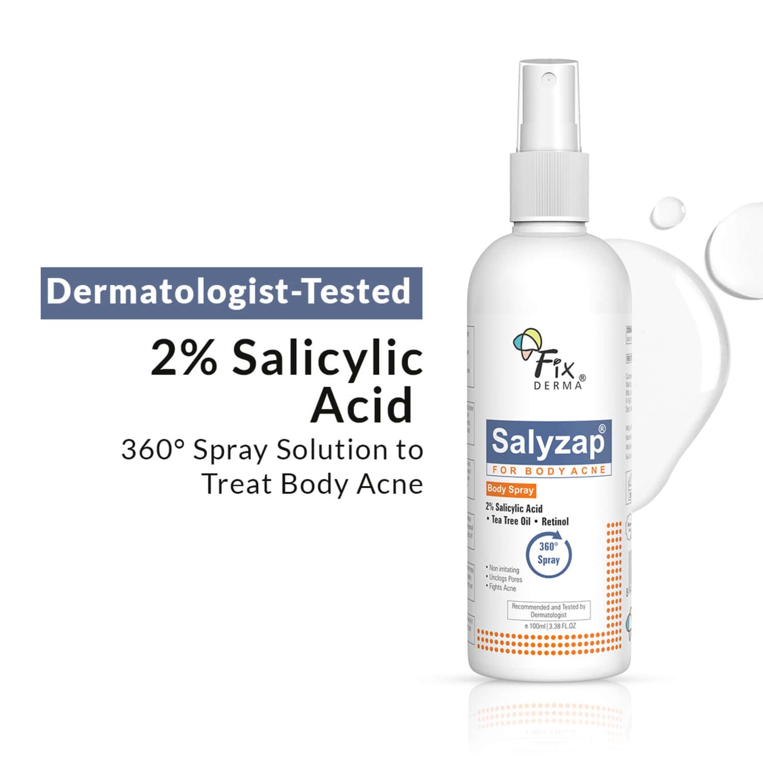 Fixderma Salyzap For Body Acne 2% Salicylic Acid Body Spray 100 Ml