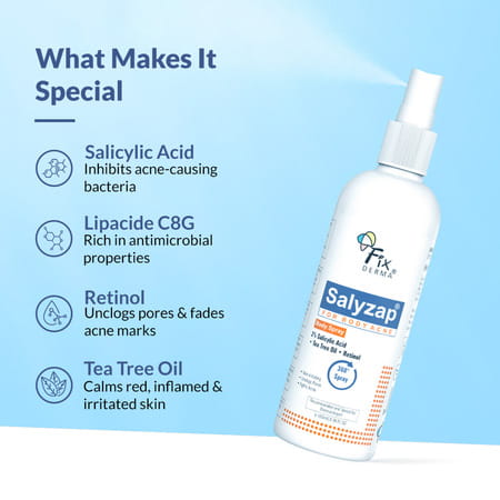 Fixderma Salyzap For Body Acne 2% Salicylic Acid Body Spray 100 Ml
