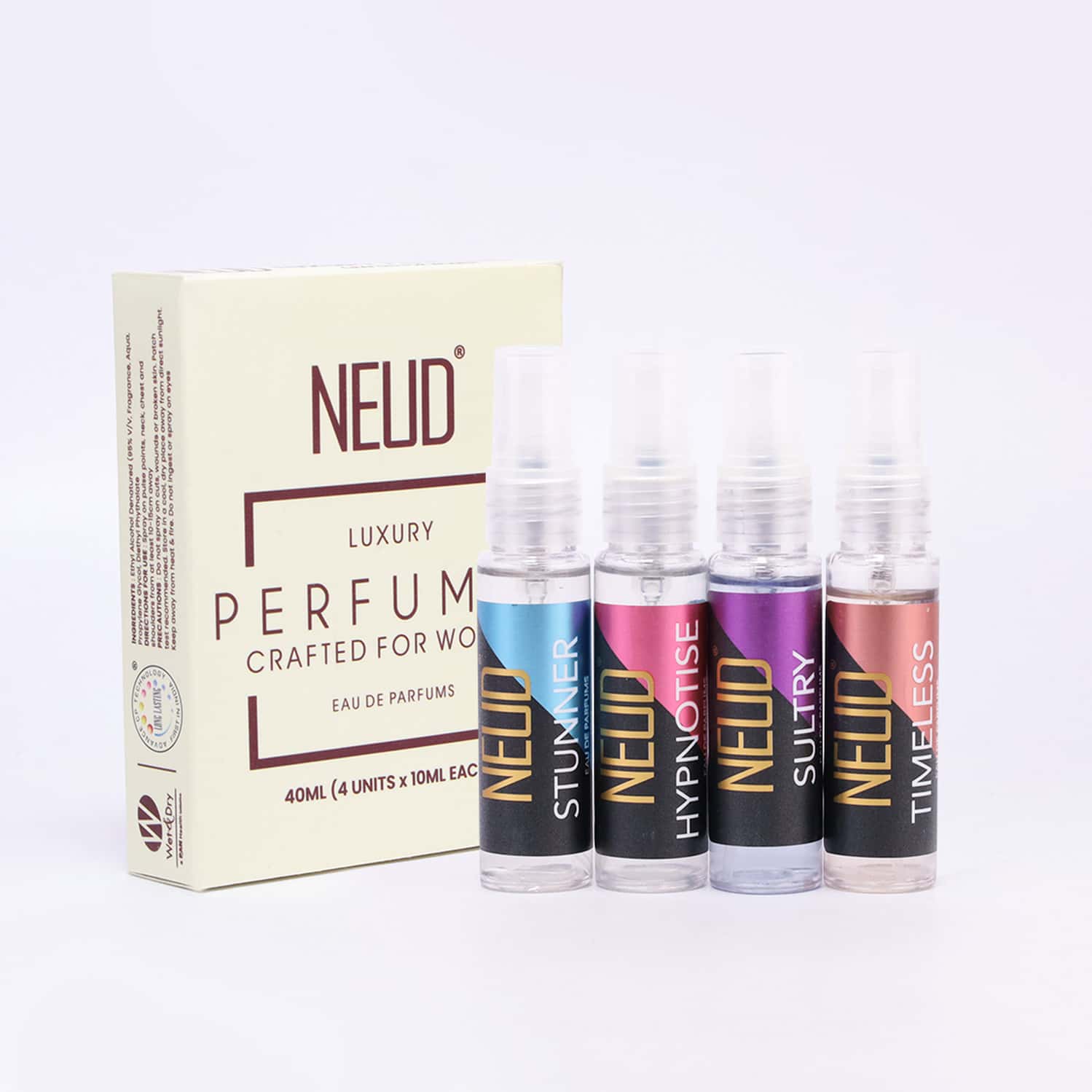 Neud Luxury Perfume Gift Set For Women | Fruity| Rose| Musk| Green Apple - 4 Vials X 10ml Each