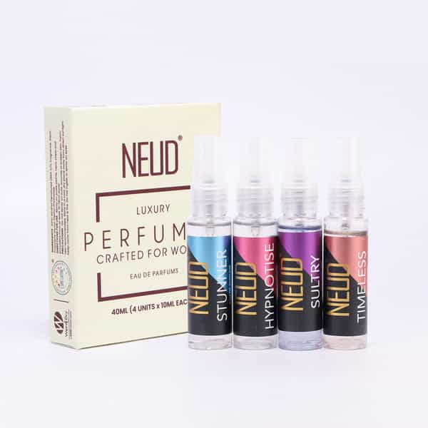Neud Luxury Perfume Gift Set For Women | Fruity| Rose| Musk| Green Apple - 4 Vials X 10Ml Each