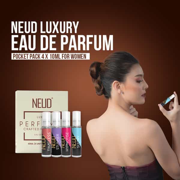 Neud Luxury Perfume Gift Set For Women | Fruity| Rose| Musk| Green Apple - 4 Vials X 10Ml Each