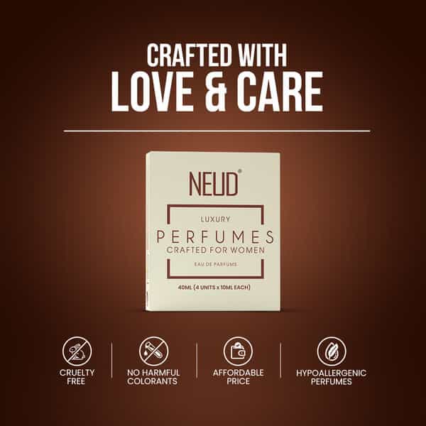 Neud Luxury Perfume Gift Set For Women | Fruity| Rose| Musk| Green Apple - 4 Vials X 10Ml Each