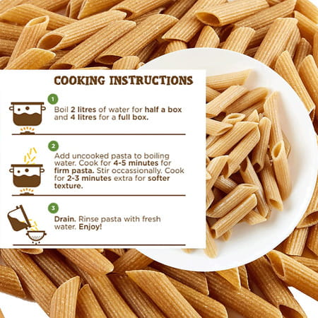 Long & Short High Fibre Penne - Wholegrain Wheat Pasta - Pack Of 2 (250gx2)