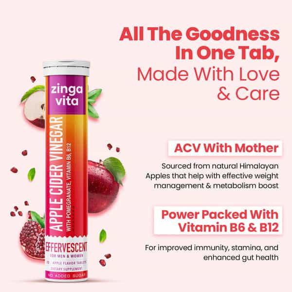 Zingavita Apple Cider Vinegar For Women Weight Loss Management 20 Fizzy Tablets