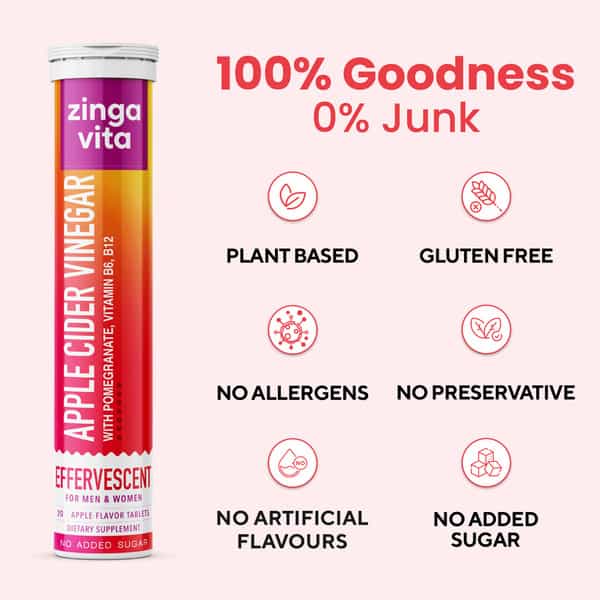 Zingavita Apple Cider Vinegar For Women Weight Loss Management 20 Fizzy Tablets