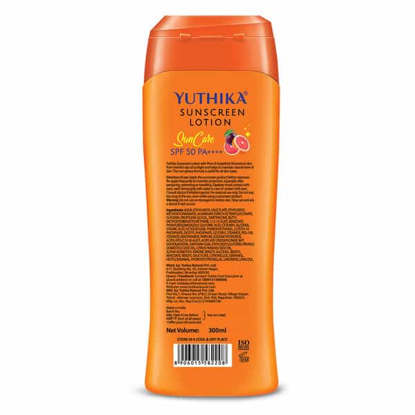 Yuthika Sunscreen Lotion Spf 50 Pa++++ | Uva & Uvb Protection | Sun Cream | Unisex - 300Ml