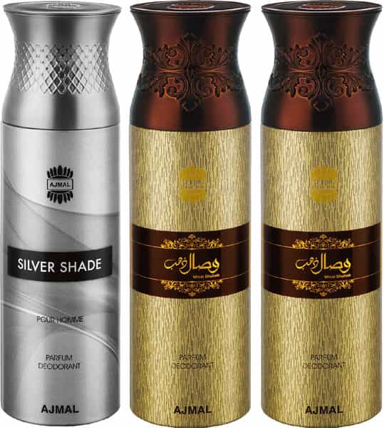Ajmal Silver Shade & Wisal Dahab & Wisal Dahab Deodorant Perfume - For Men (200 Ml Pack Of 3)