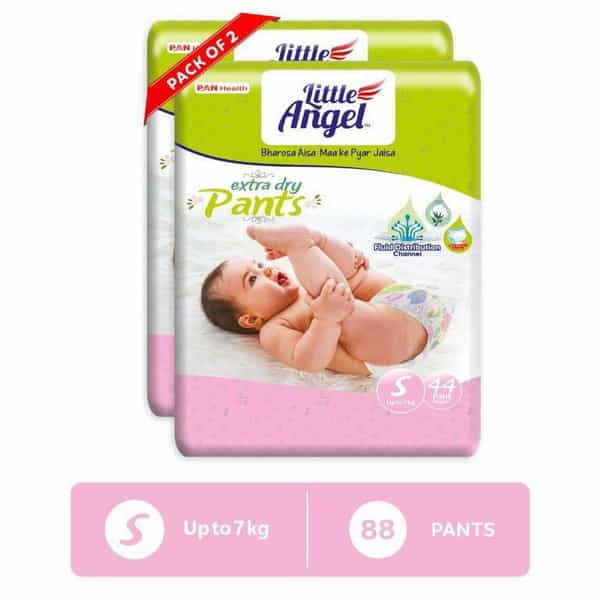 Little Angel Extra Dry Baby Pants Diaper | Small (S) Size 88 Count | Pack Of 2 | 44 Count/Pack | 7Kg