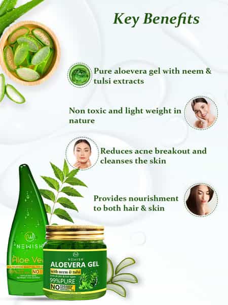 Newish Organic Non-Toxic Aloe Vera Gel For Acne Scars Glowing & Radiant Skin Treatment-200Gm 2 Pack