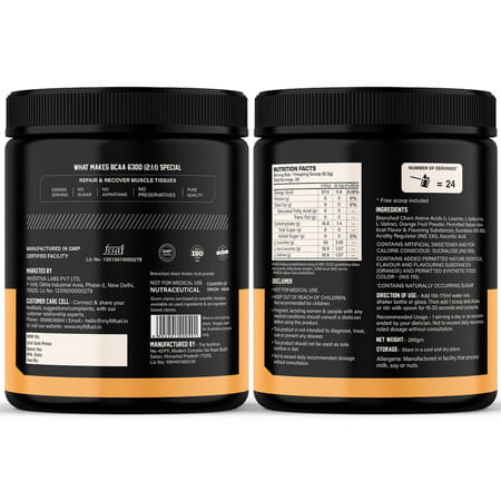 Myfitfuel Bcaa 6300 2:1:1 (200 Gm) Tangy Orange| Leucine | Isoleucine | Valine
