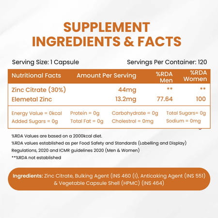 Vlado'S Himalayan Organics Zinc Citrate | Healthy Immune Function & Iron Absorption - Veg - 120n