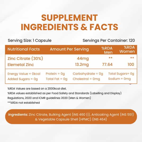 Vlado's Himalayan Organics Zinc Citrate | Healthy Immune Function & Iron Absorption - Veg - 120N