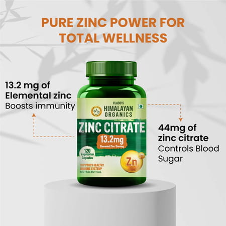 Vlado'S Himalayan Organics Zinc Citrate | Healthy Immune Function & Iron Absorption - Veg - 120n