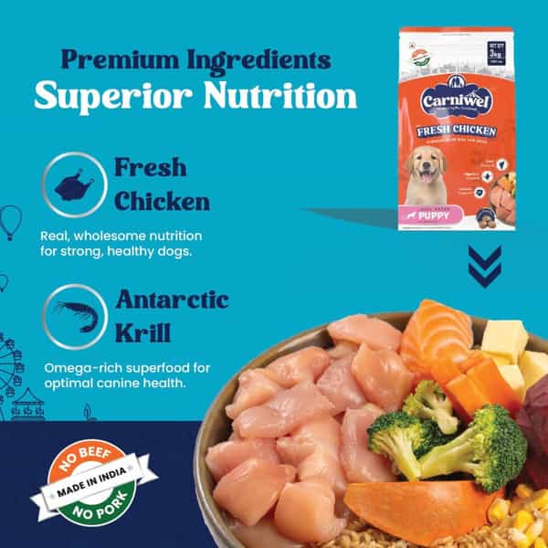 Carniwel Fresh Chicken Puppy Dry Dog Food 3Kg | Natural Ingredients For Healthy Skin & Coat