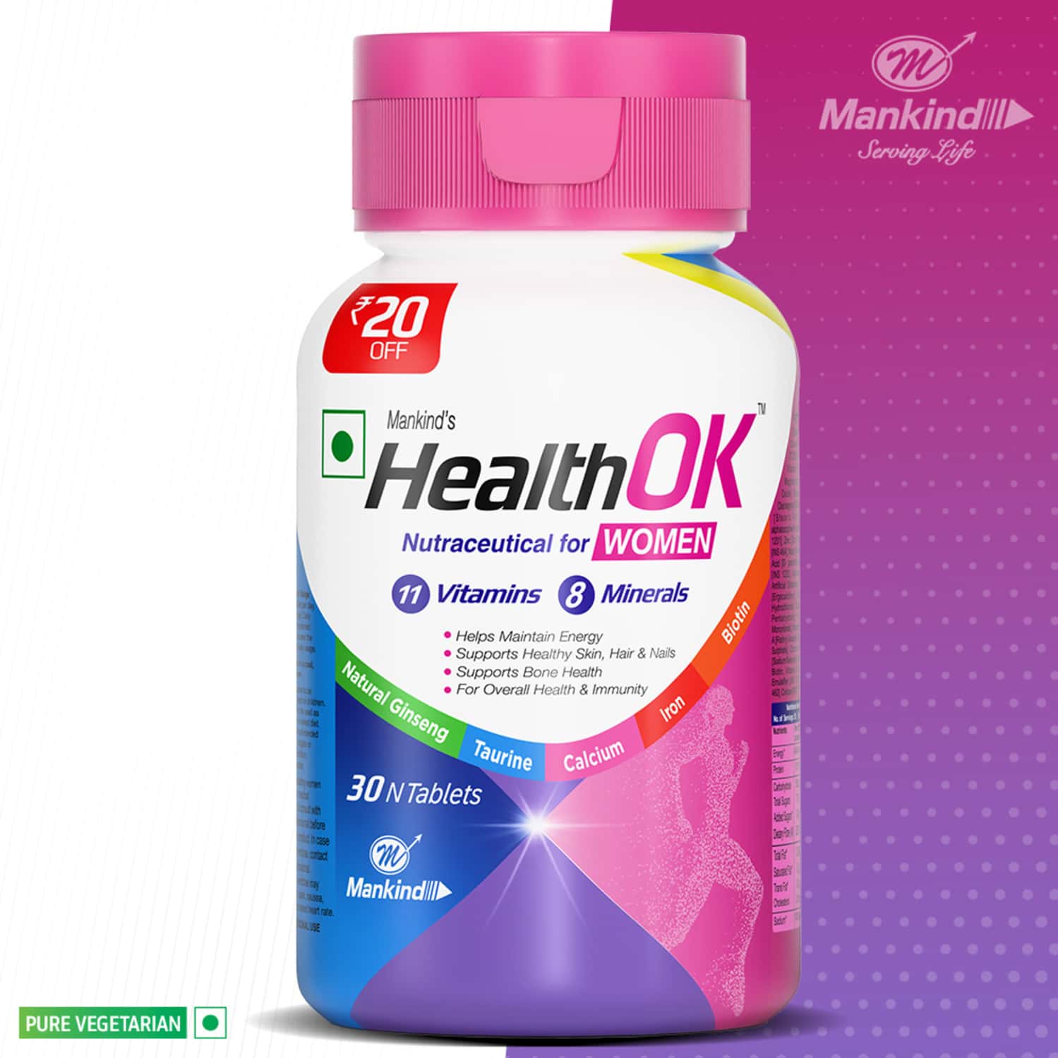 Health Ok Strawberry Flavour Nutraceutical For Women Bottle Of 30 Tablets