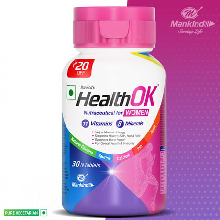 Health Ok Strawberry Flavour Nutraceutical For Women Bottle Of 30 Tablets