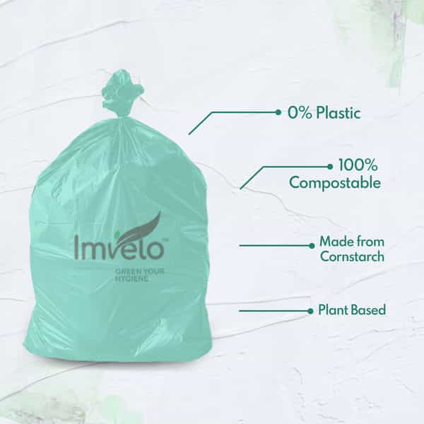 Imvelo 100% Compostable Garbage Bag | 40 Bags (4 Rolls) 24 X 30 Inches (Large) | Dustbin/Trash Bag