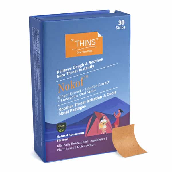 Dr.thins Nokof Cough And Sore Throat Relief | Plant Based Ginger Licorice Eucalyptus Oil - 30 Strips