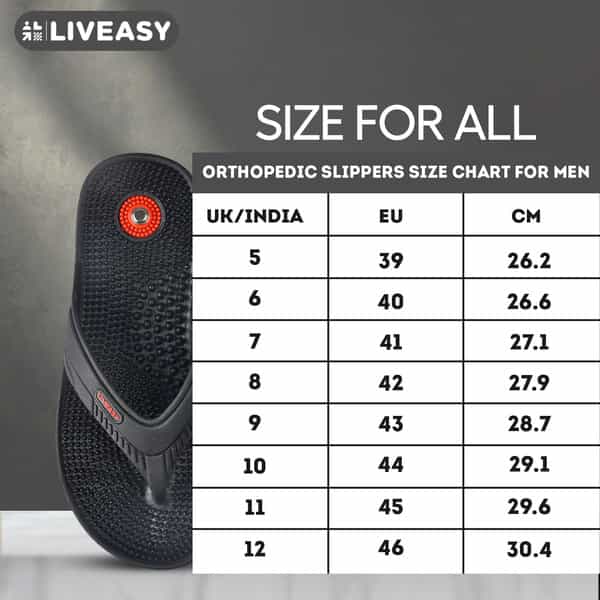 Liveasy Ortho Care Acupressure Slippers - Men (Black) Size 8