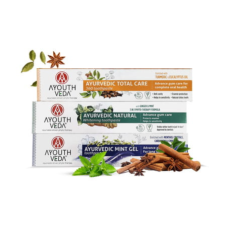 Ayouthveda Toothpaste Combo (Total Care 360 | Natural Whitening | Mint Gel) - 100g Each