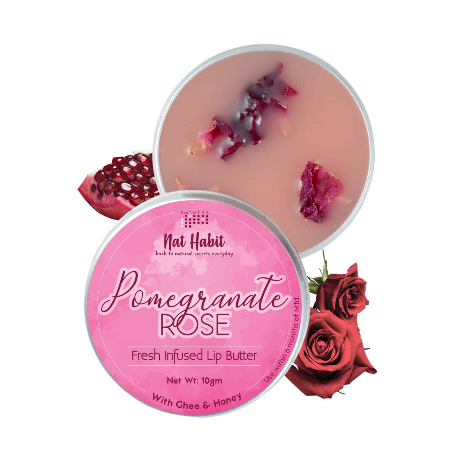 Nat Habit Pomegranate Rose Lip Balm For Dark Pigmented Lips | Lip Butter With Desi Ghee & Honey 10g
