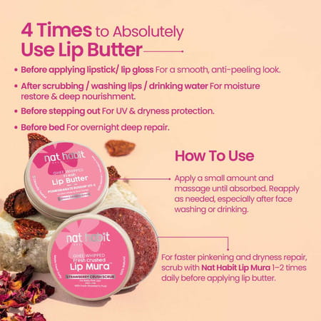 Nat Habit Pomegranate Rose Lip Balm For Dark Pigmented Lips | Lip Butter With Desi Ghee & Honey 10G